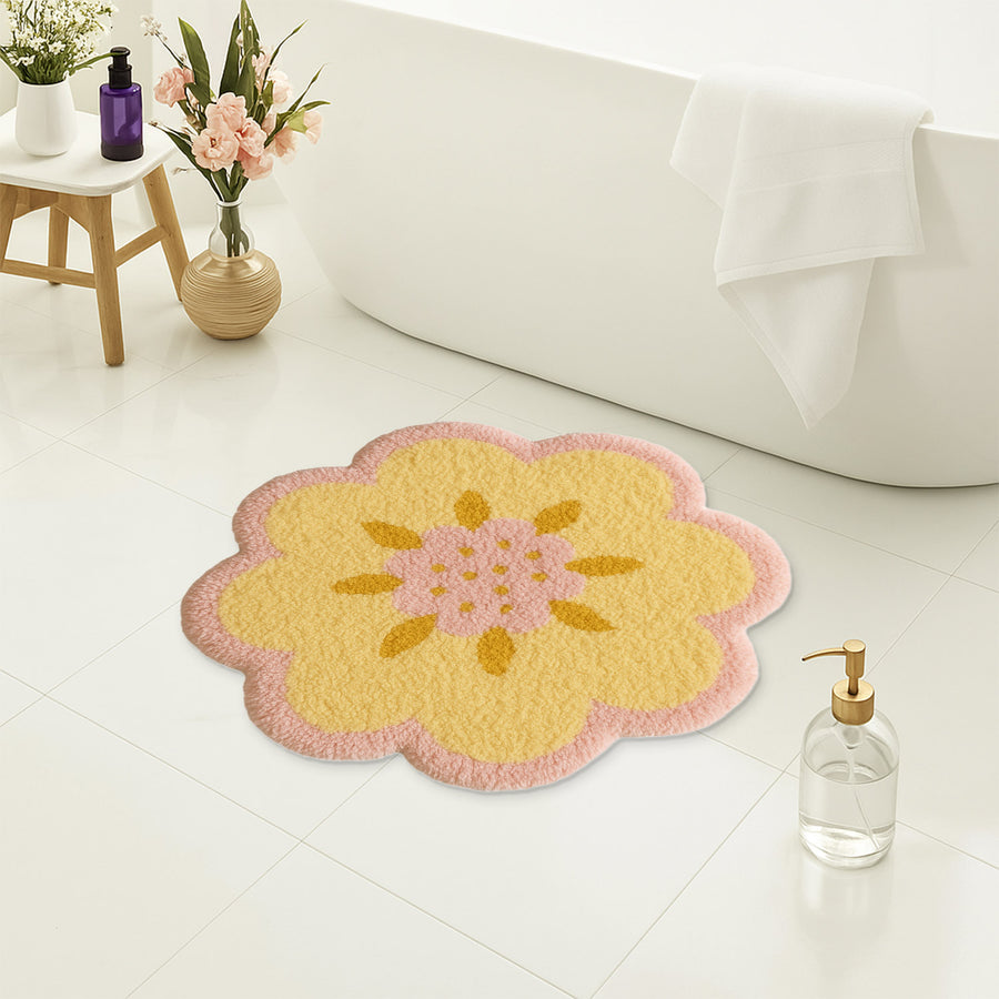 Feblilac Yellow Flower Tufted Bath Mat – Cute Floral Shape, Soft & Cozy Bathroom Rug - view 4