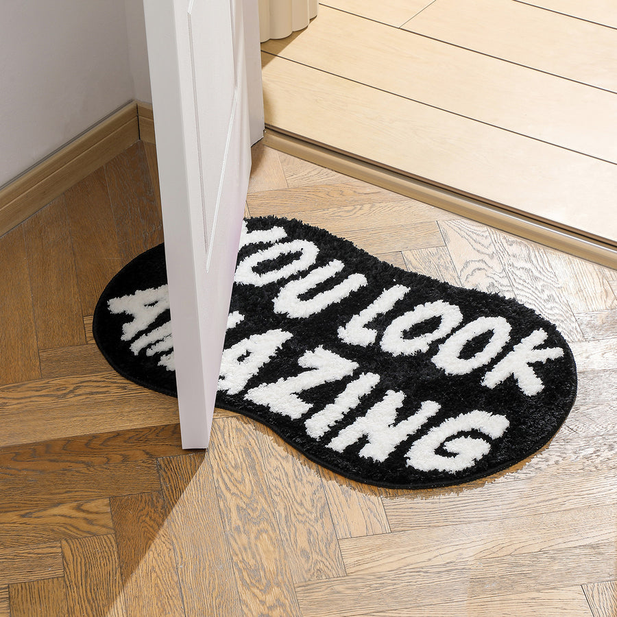 Feblilac Black and White You Look Amazing Irregular Tufted Bath Mat - view 3