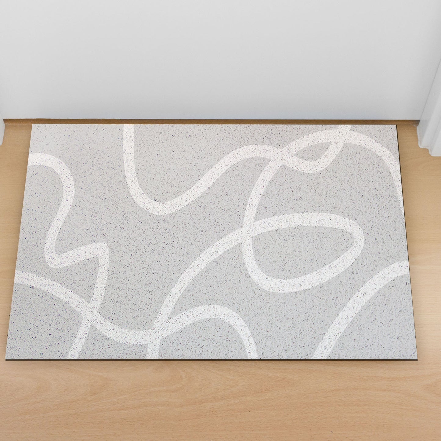 Feblilac Gray Background White Curves PVC Coil Door Mat