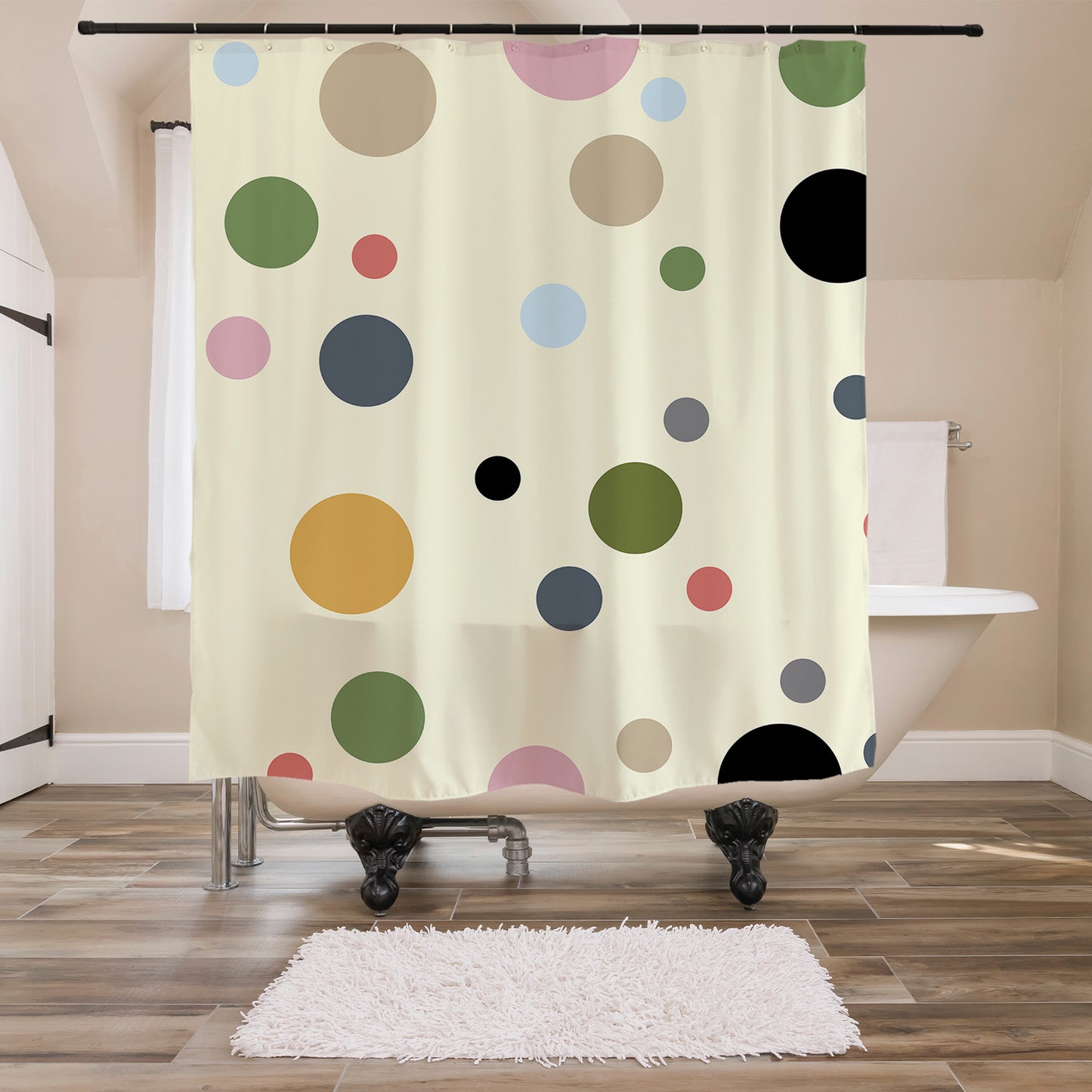 Feblilac Colorful Polka Dots Shower Curtain with Hooks