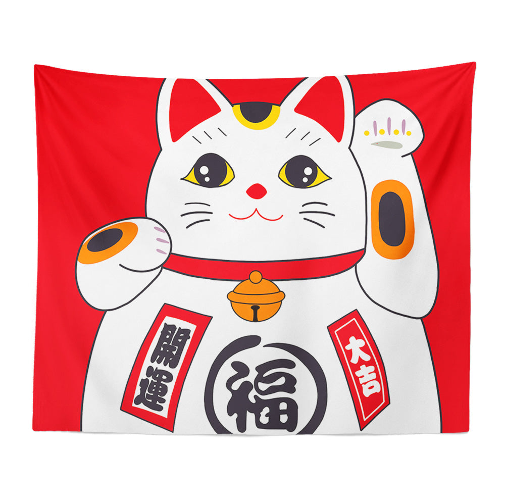 Feblilac Red Lucky Cat Tapestry