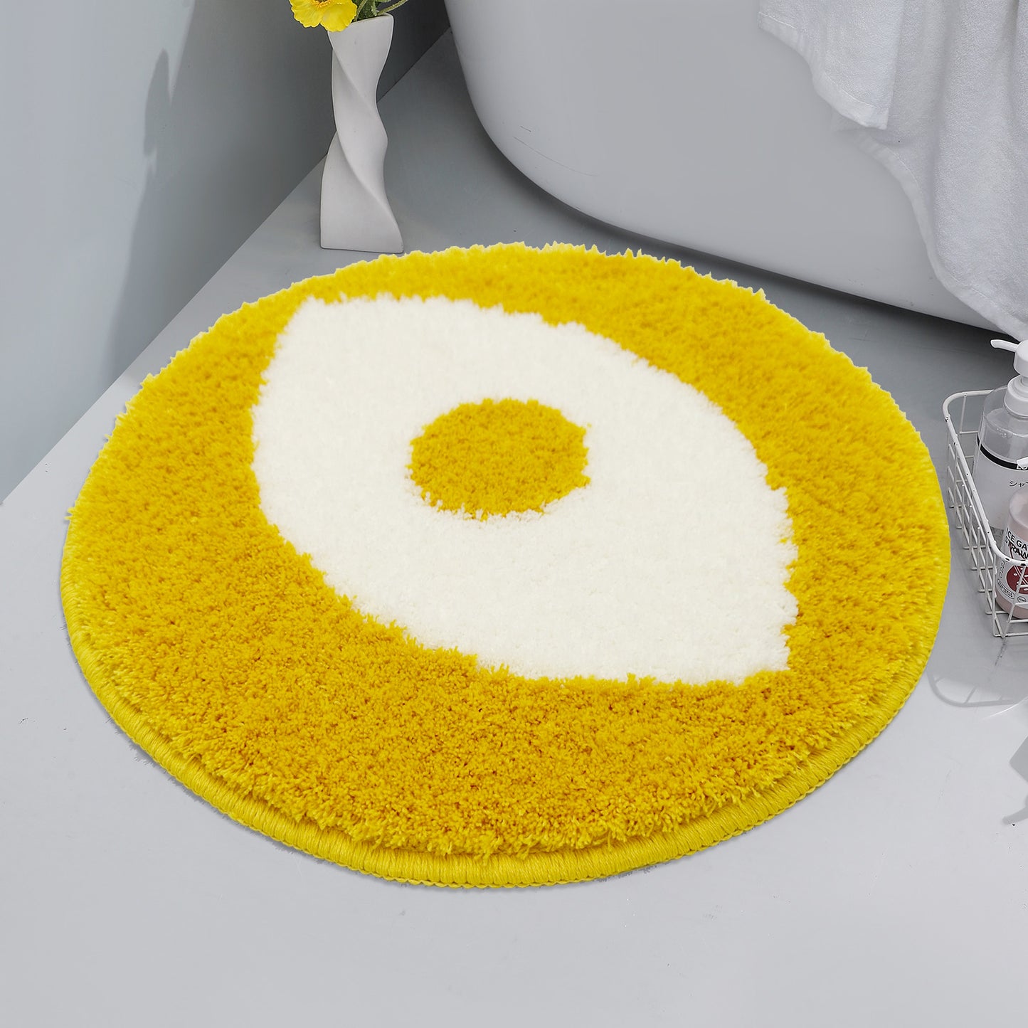 Feblilac Yellow Background Devil's Eye Tufted Bath Mat