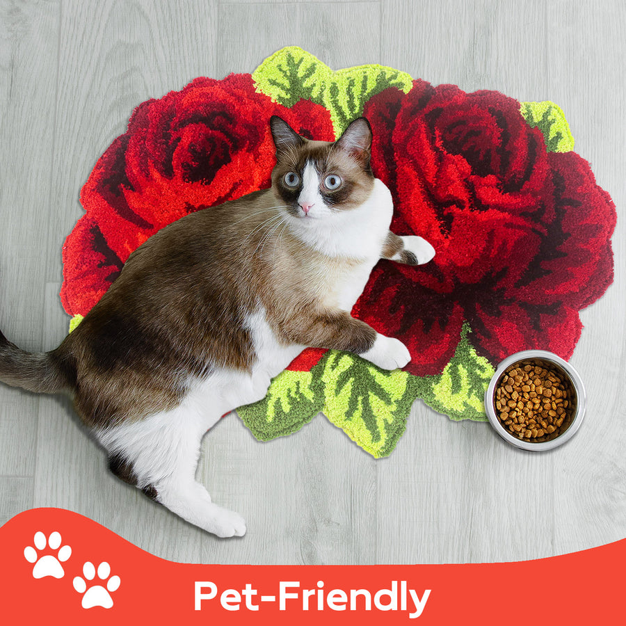 Feblilac 2 Red Flowers Tufted Bath Mat - view 3