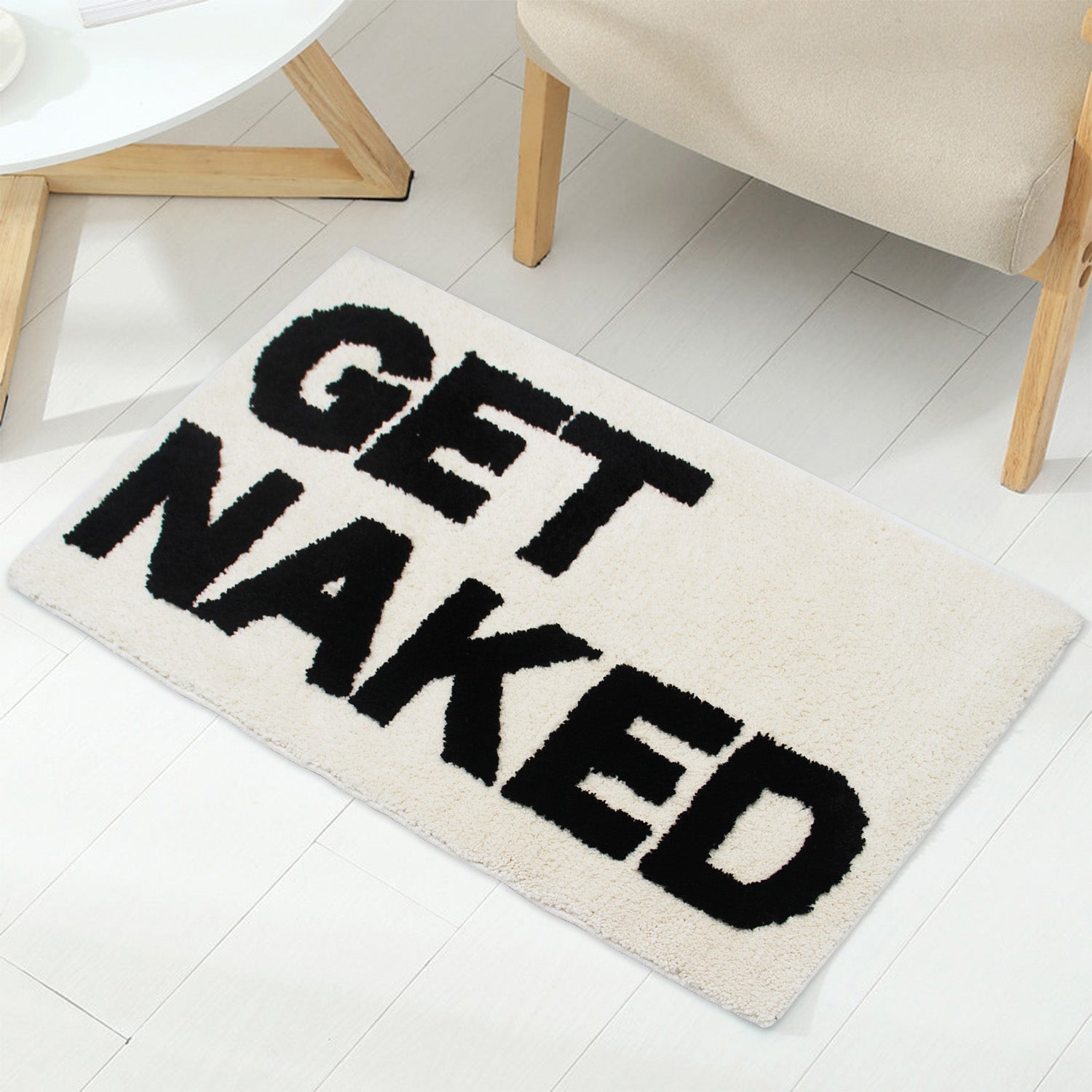Feblilac Beige Get Naked Bath Mat Multiple Sized, Non Slip Bathmat
