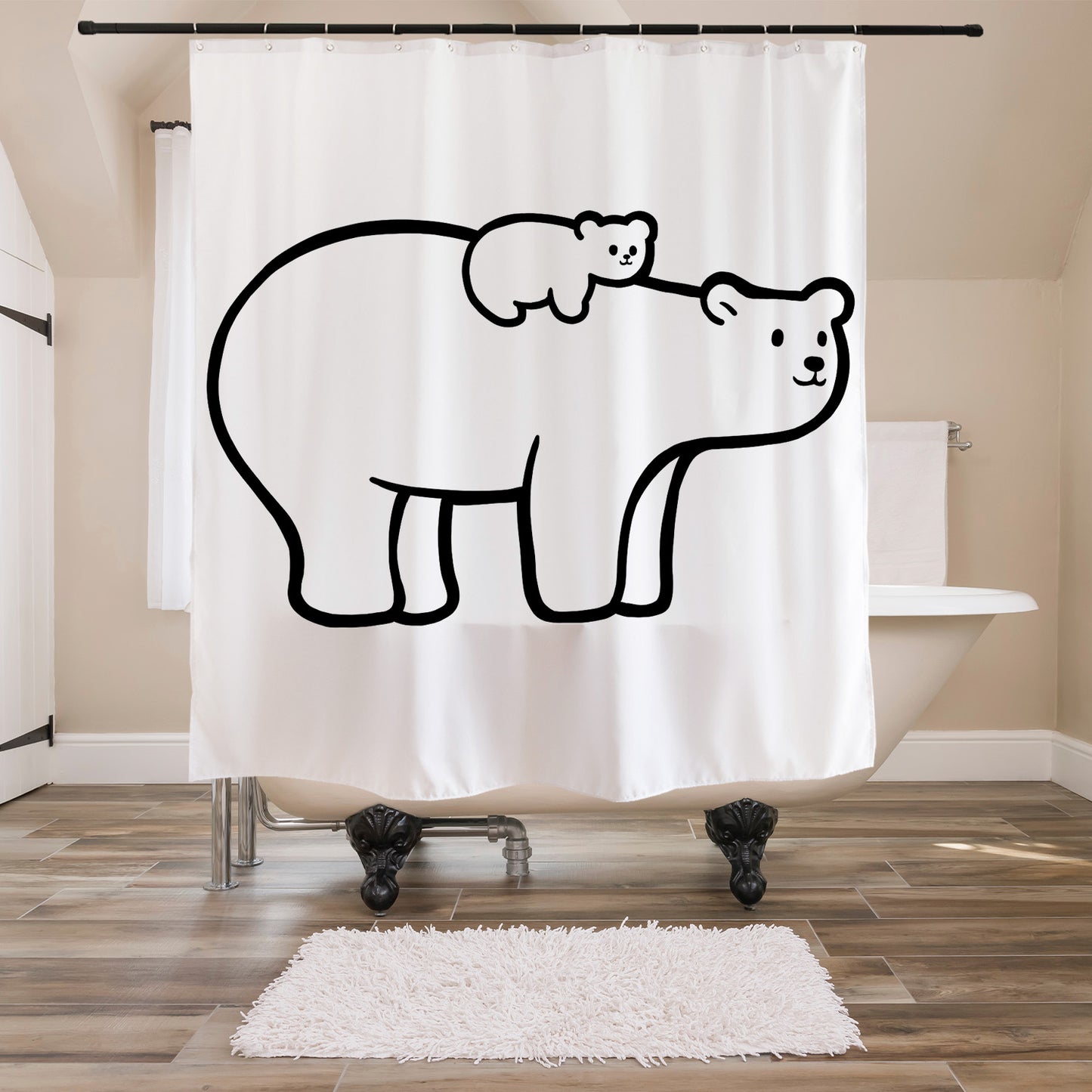 Feblilac Polar Bear Mother and Child Shower Curtain with Hooks