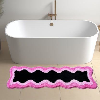 Feblilac Black Pink Wave Bedroom Rug Long Runner, Rug for Bedside Bathroom