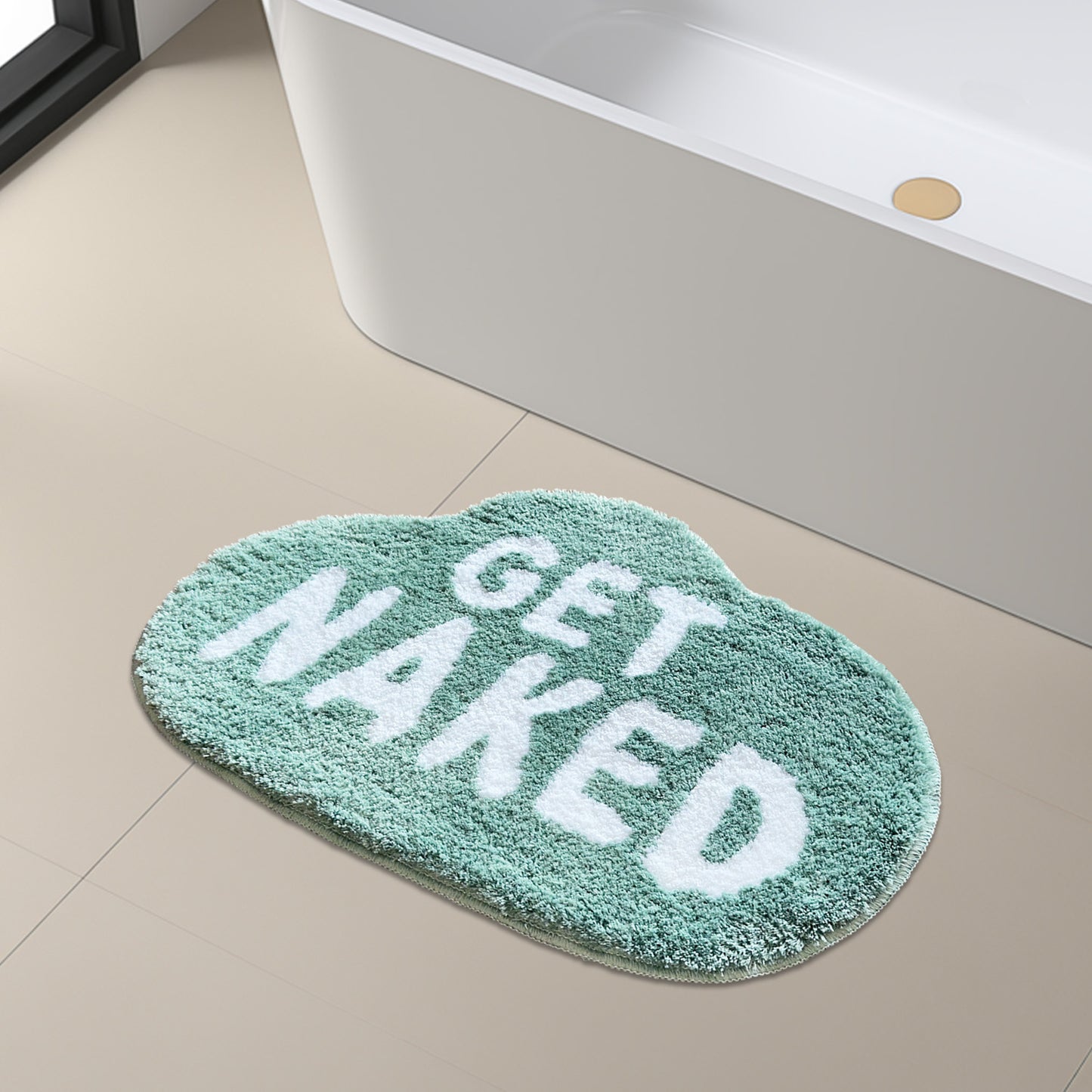 Feblilac White Letter GET Naked Cloud Tufted Bath Mat