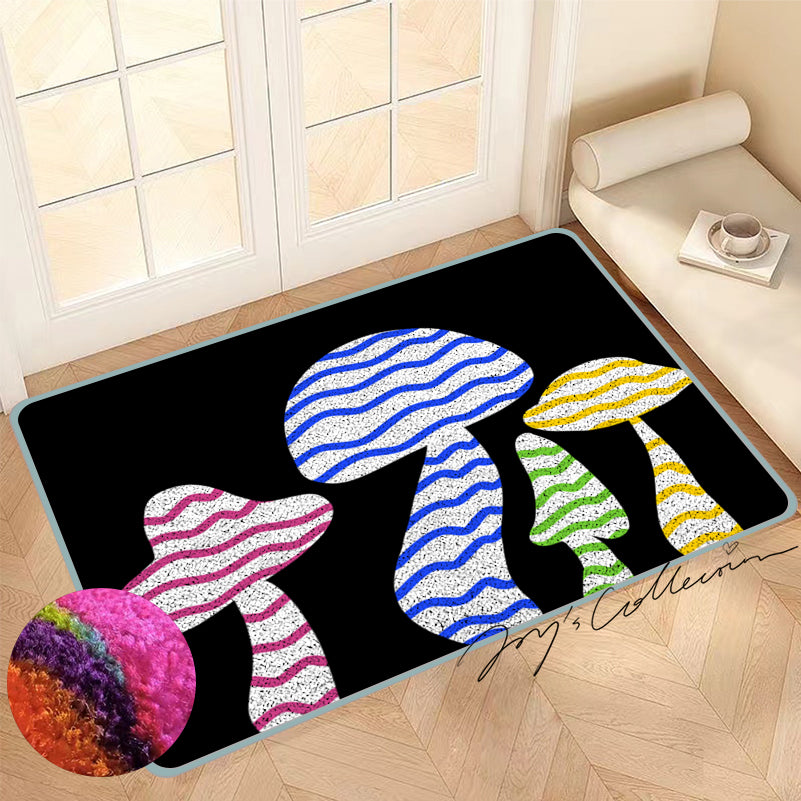 Feblilac Black Background Color Mushroom Nylon Door Mat - view 2