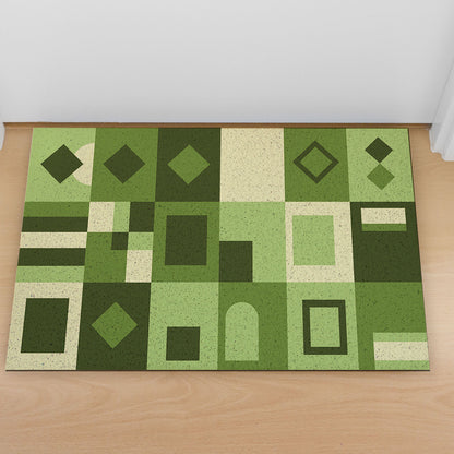 Feblilac Green Geometric Grid PVC Coil Door Mat