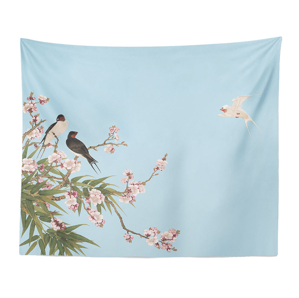 Feblilac Blue Bird Flower Tapestry