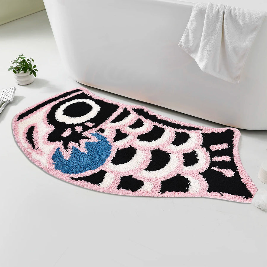 Feblilac Cute Black and Pink Koi Fish Long Runner Mat, Extra Big Bedroom Mat - view 3