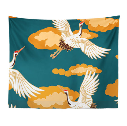 Feblilac Blue Background Crane Tapestry