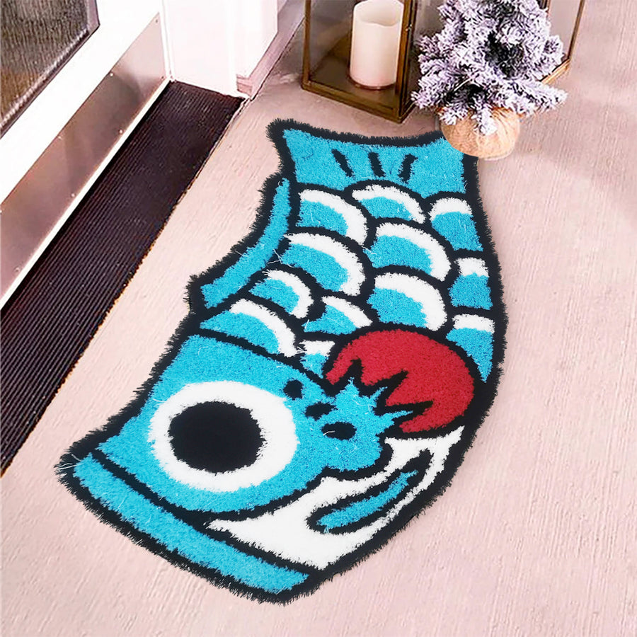 Feblilac Cute Light Blue and Red Koi Fish Bath Mat - view 3