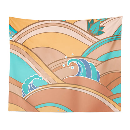 Feblilac Yellow and Blue Japanese Waves Tapestry