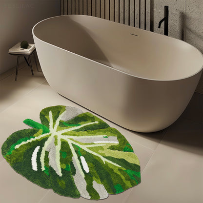 Feblilac Extra Large Green Monstera Tufted Bath Mat