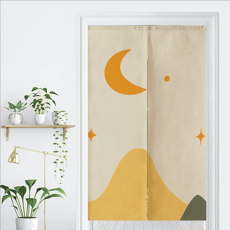 Feblilac Brown Background Moon Mountains Door Curtain