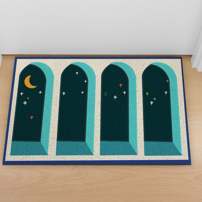 Feblilac Blue Background Window Night Sky PVC Coil Door Mat