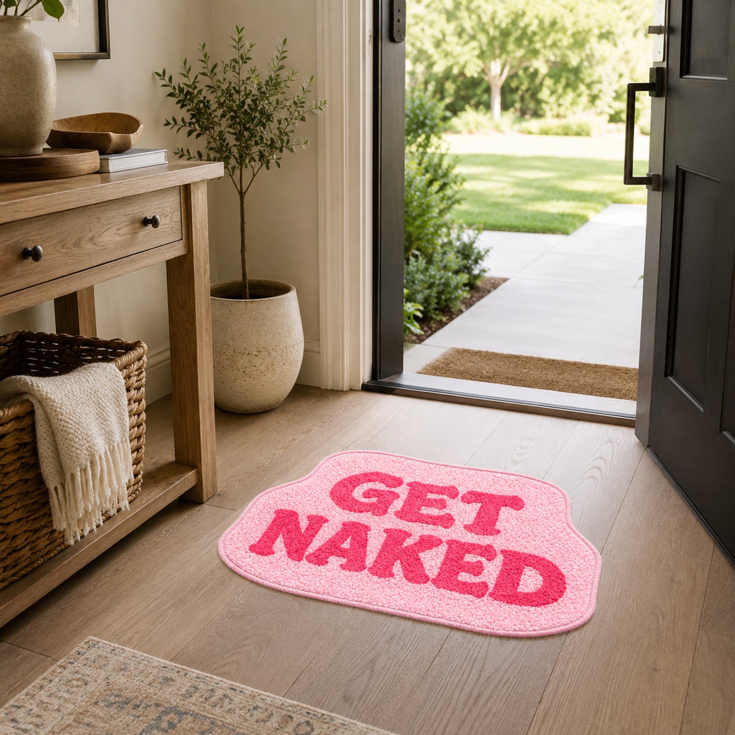 Feblilac Soft Pink “GET NAKED” Tufted Bath Mat – 50x70cm Non-Slip Bathroom Rug