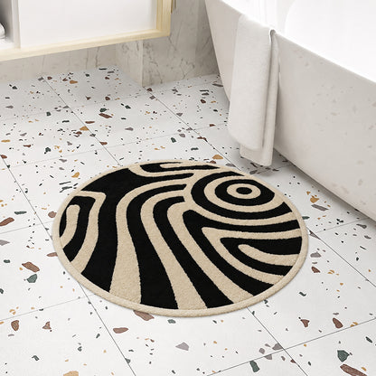 Feblilac Black and White Line Tufted Round Bath Mat – Black & White Stripe Circle Rug
