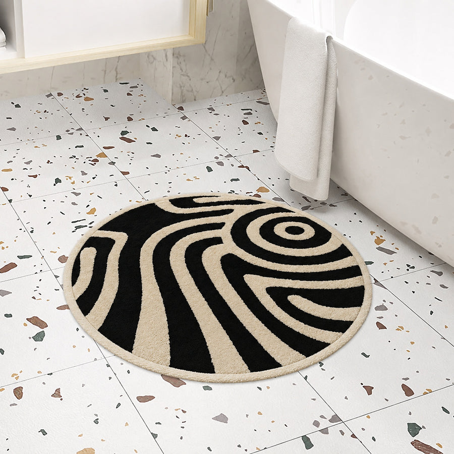 Feblilac Black and White Line Tufted Round Bath Mat – Black & White Stripe Circle Rug