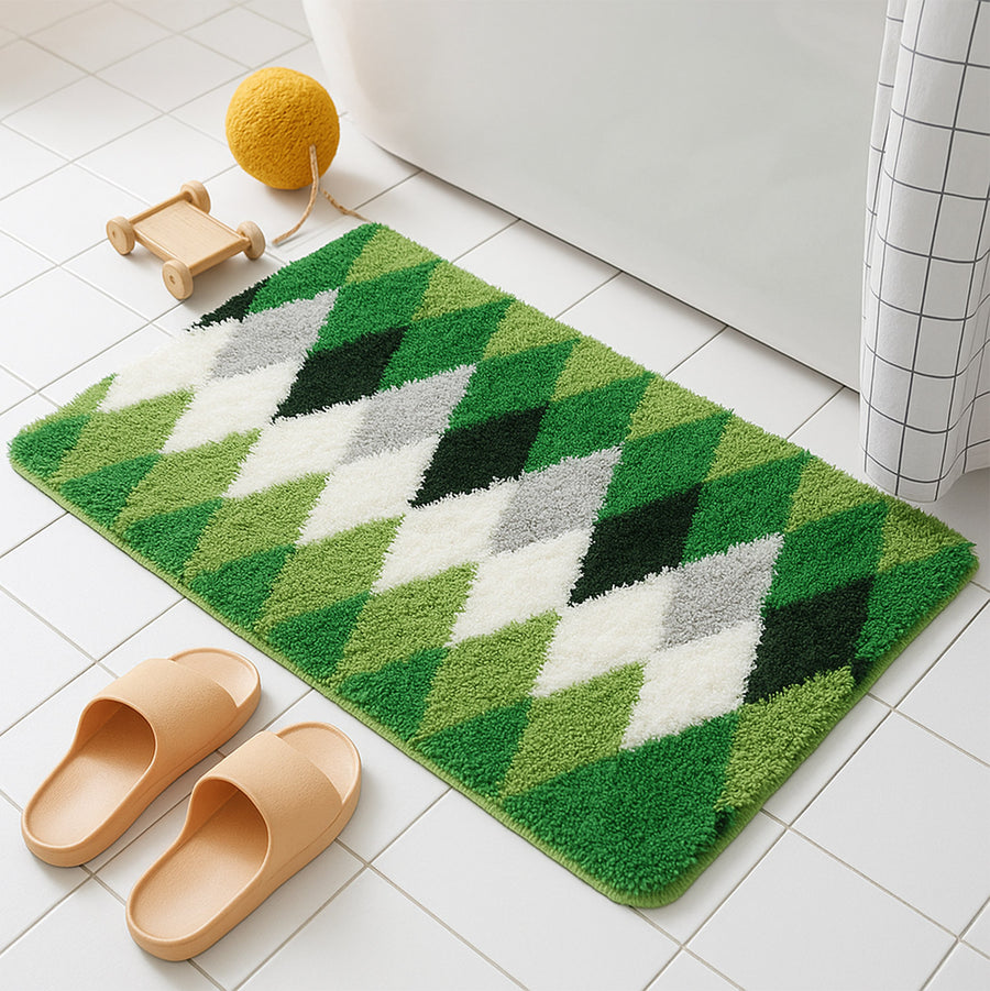Feblilac Green Diamond Pattern Tufted Bath Mat - view 3