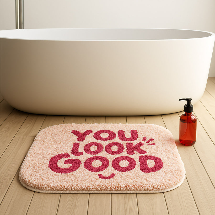 Feblilac Pink You Look Good Smiley Face Tufted Bath Mat - view 3