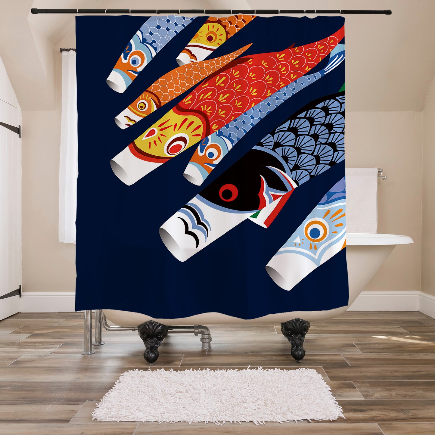 Feblilac Colorful Koi Flags Shower Curtain with Hooks