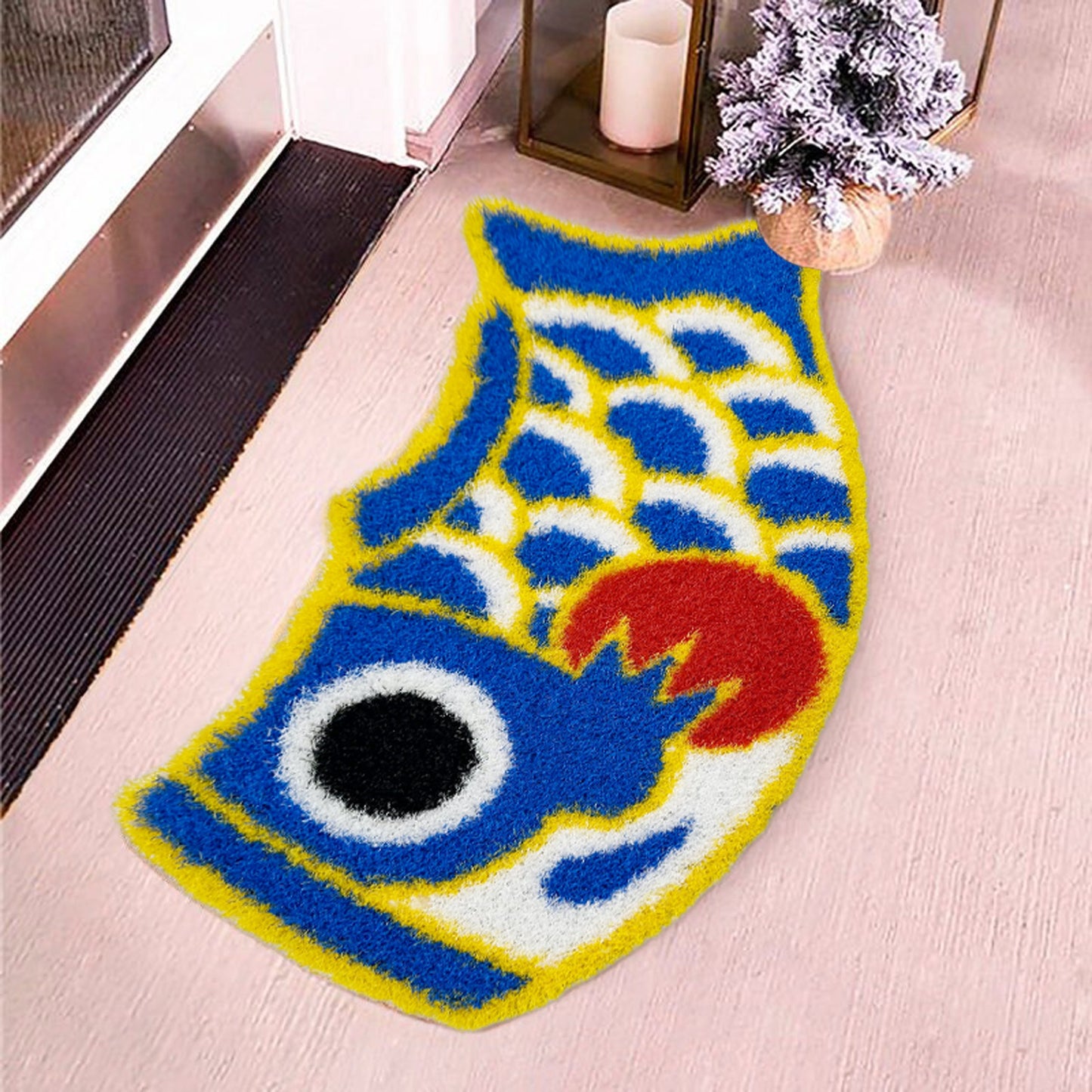 Feblilac Plastic Wire Blue Koi PVC Coil Door Mat