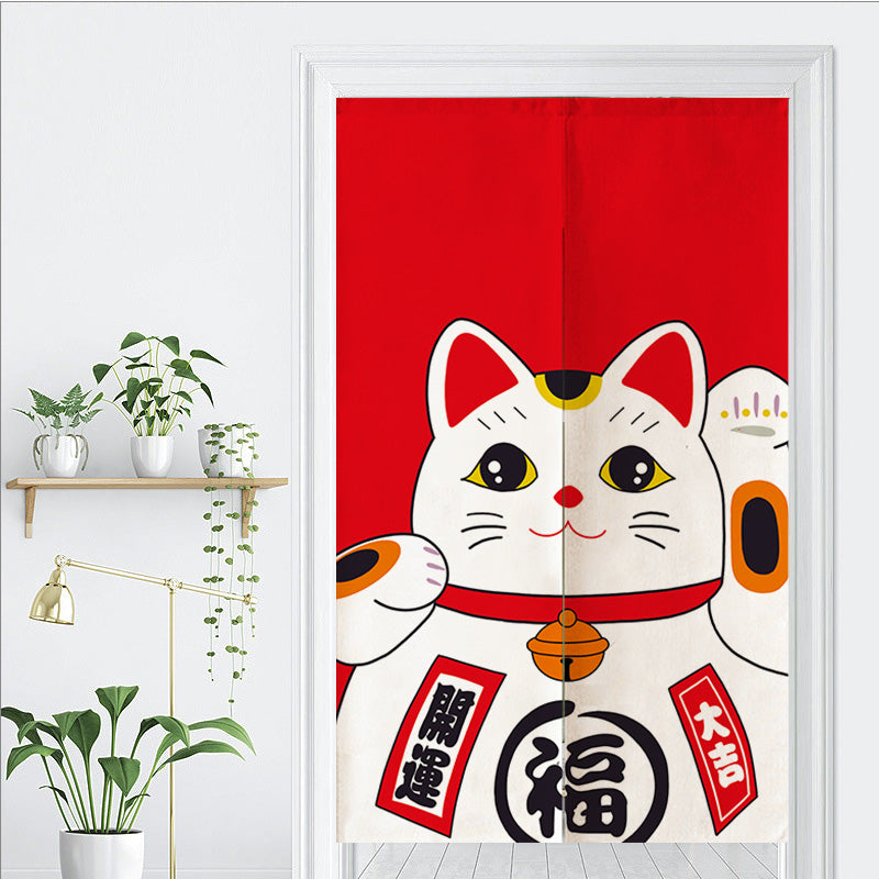 Feblilac Red Lucky Cat Door Curtain