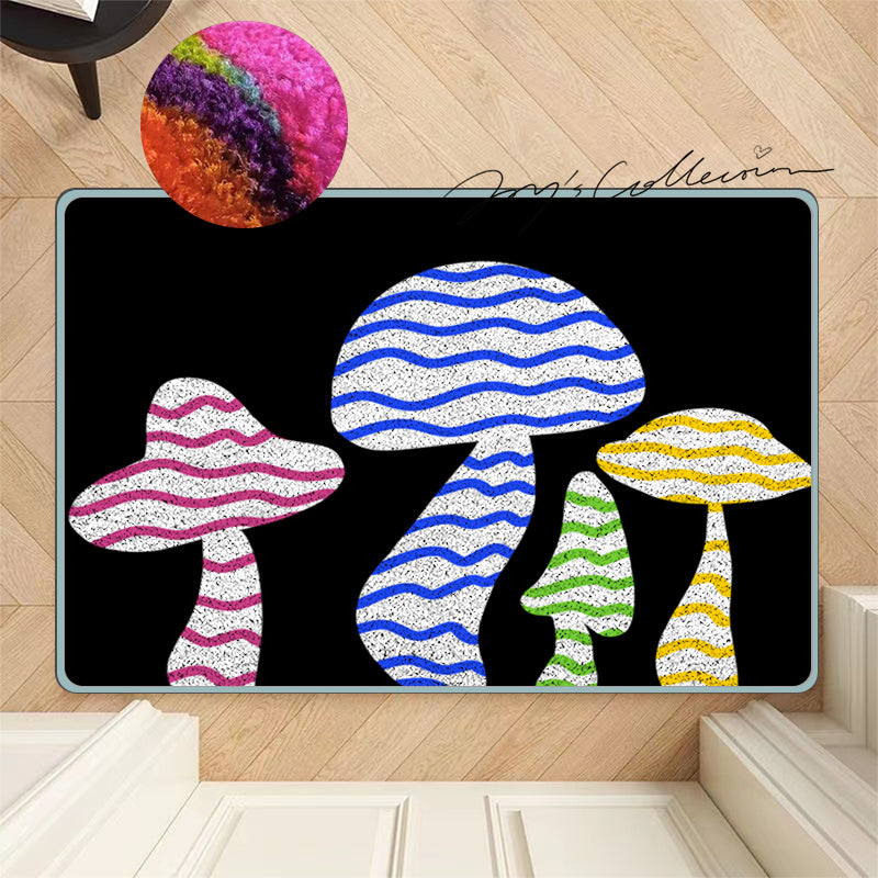 Feblilac Black Background Color Mushroom Nylon Door Mat - view 3
