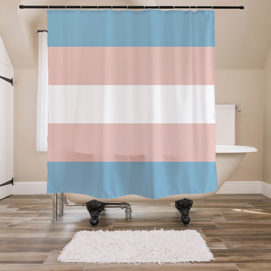 Feblilac Pink Blue White LGBT Flag Shower Curtain with Hooks - view 3