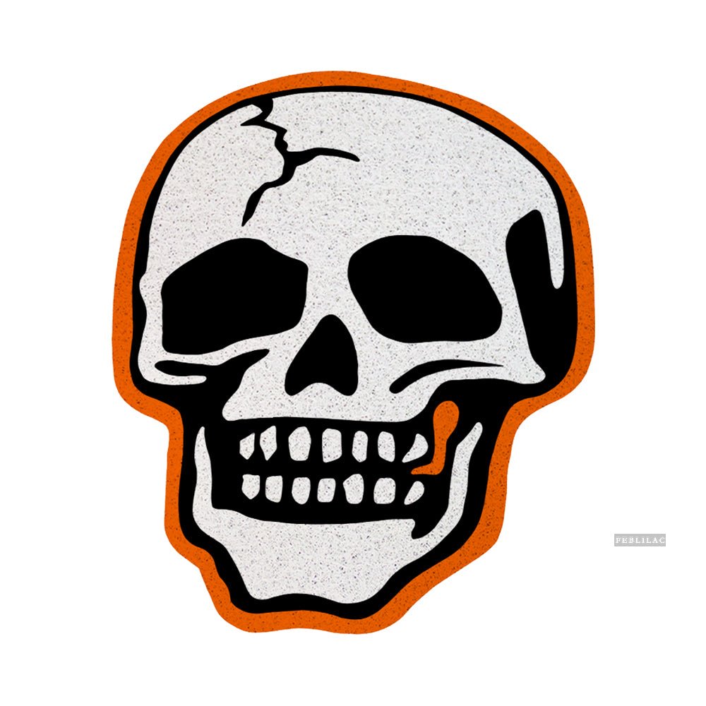 Feblilac Orange and black skull PVC Coil Door Mat