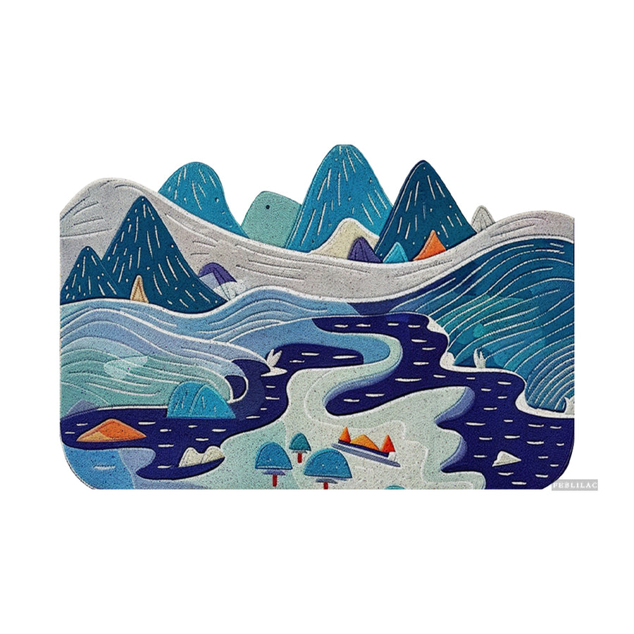 Feblilac Blue Green Mountains and Rivers PVC Coil Door Mat - view 3