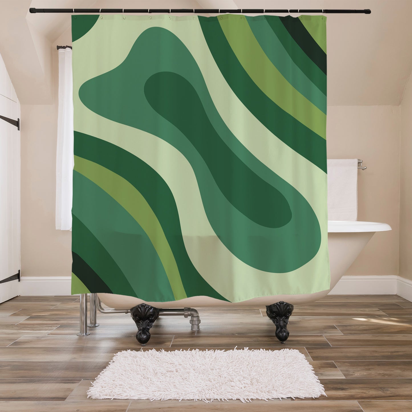 Feblilac Green Dizzy Shower Curtain