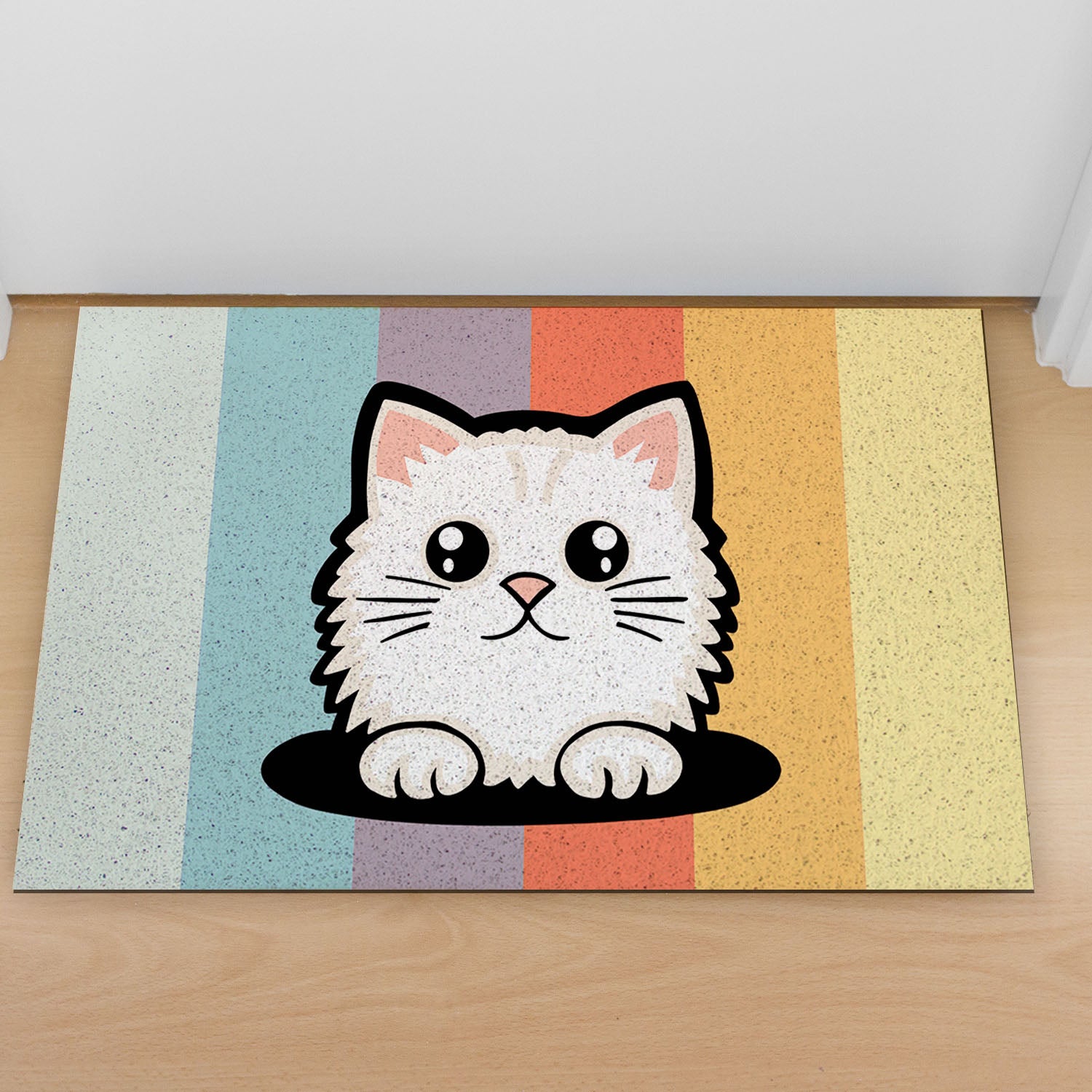 Feblilac Rainbow Cat PVC Coil Door Mat