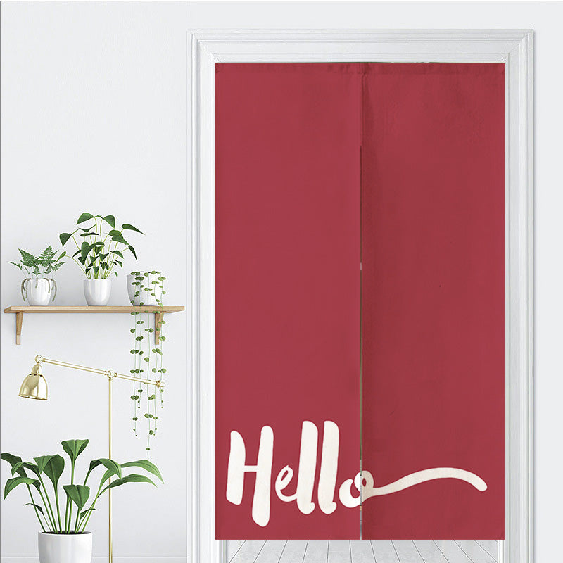 Feblilac Red Background Hello Door Curtain