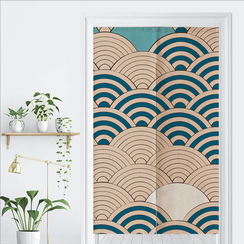 Feblilac Yellow and Blue Waves Door Curtain - view 3