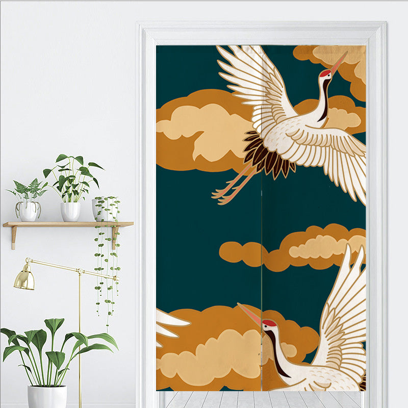 Feblilac Blue Background Crane Door Curtain