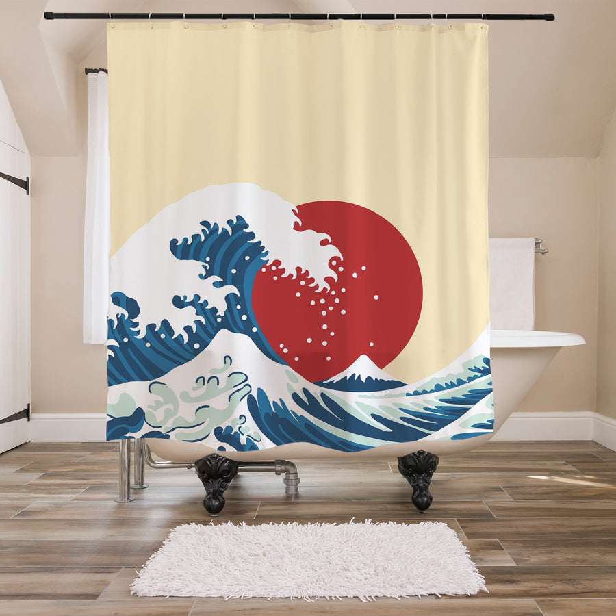 Feblilac Ukiyoe Waves Sunset Shower Curtain @Frank’s design