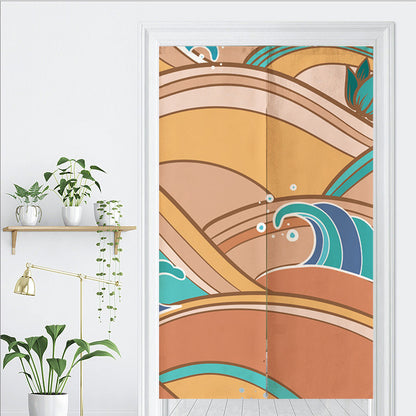 Feblilac Yellow and Blue Japanese Waves Door Curtain