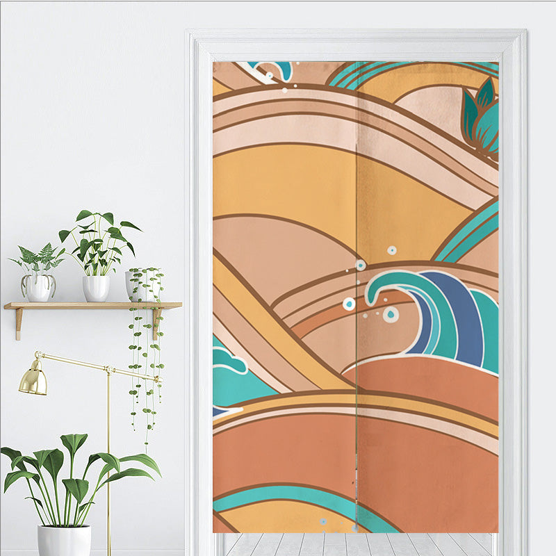 Feblilac Yellow and Blue Japanese Waves Door Curtain - view 3