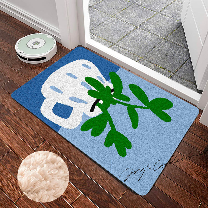 Feblilac White Vase and Greenery Tufted Bath Mat - view 3