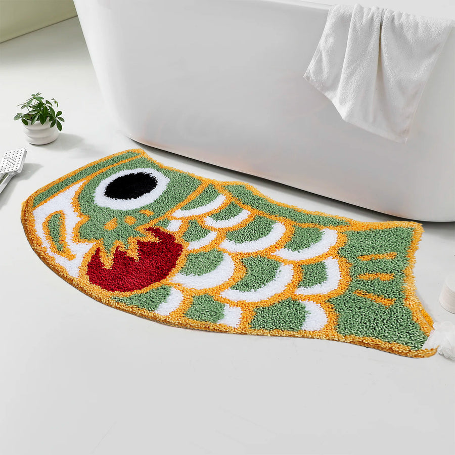 Feblilac Cute Green Koi Fish Long Runner Mat, Extra Big Bedroom Mat - view 3