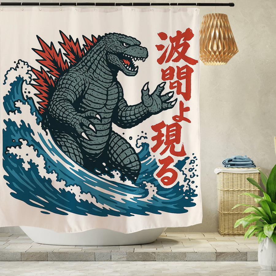 Feblilac Japanese Kaiju Wave Shower Curtain - view 3