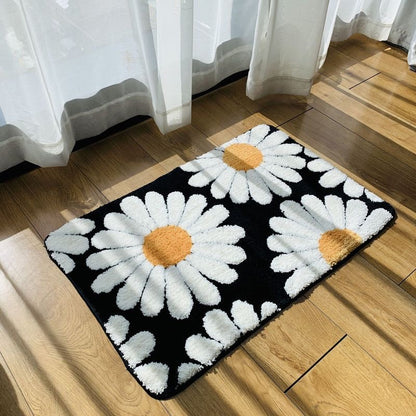 Feblilac Black Bath Mat Set, Flower Floral Bathroom Rug Set, Toilet Cover Mat - view 3