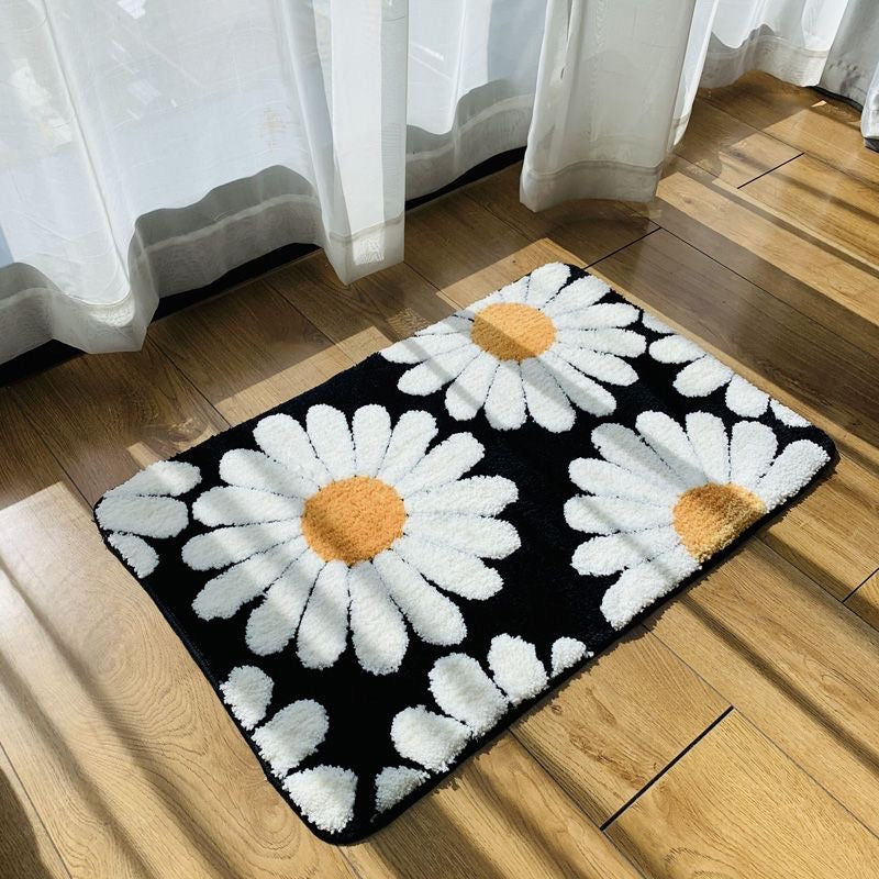 Feblilac Black Bath Mat Set, Flower Floral Bathroom Rug Set, Toilet Cover Mat - view 3