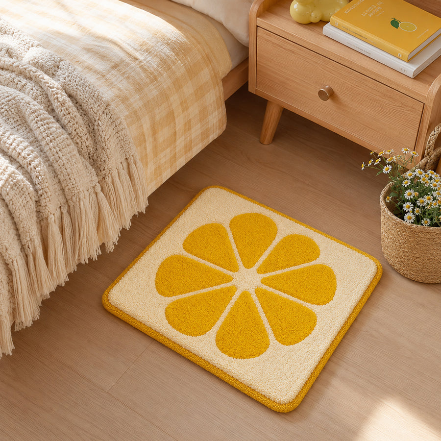 Feblilac Lemon Slice Tufted Bath Mat, Yellow Citrus Bathroom Rug, Soft Absorbent Non-Slip Washable Floor Mat, - view 3
