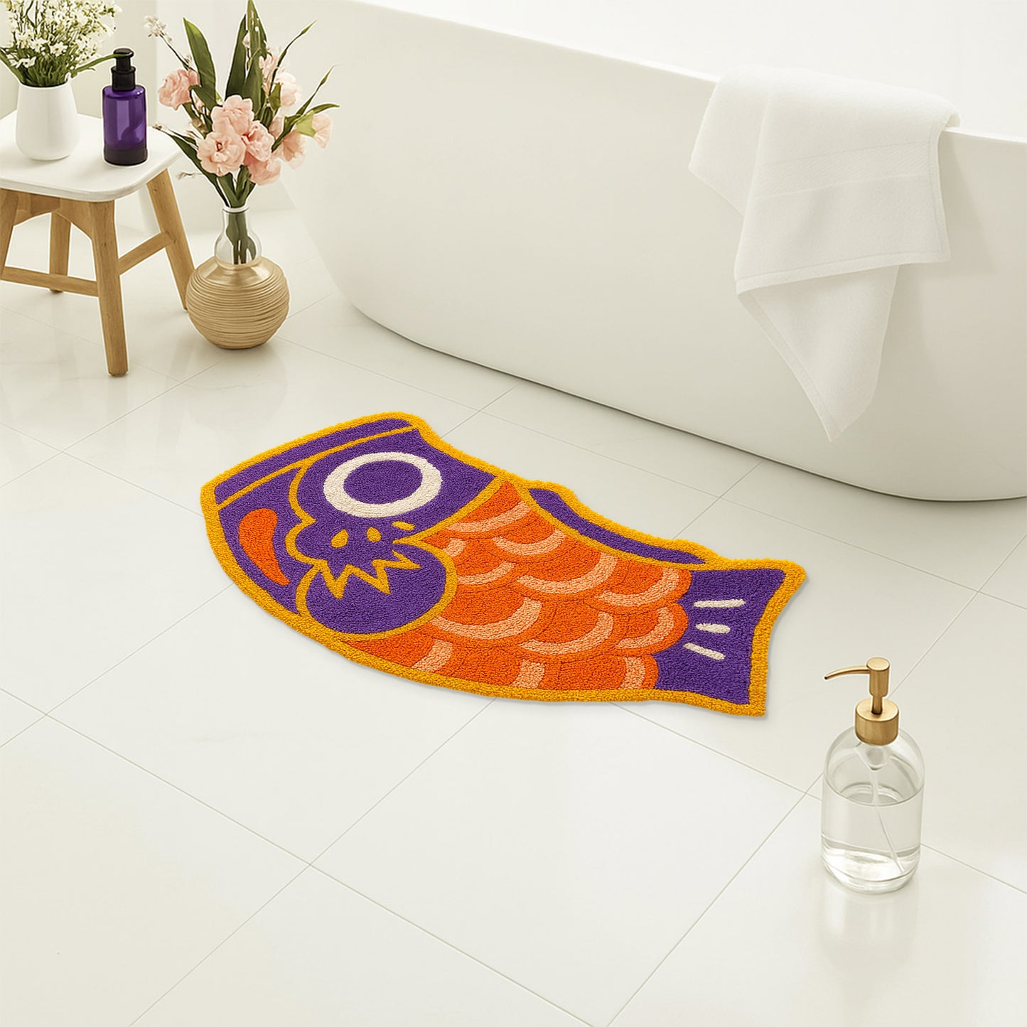 Feblilac Koi Fish Tufted Bath Mat – Colorful Non-Slip Absorbent Rug for Bathroom, Entryway & Bedroom