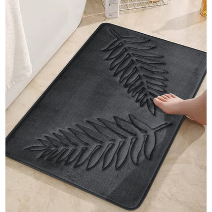 Feblilac Luxurious Embossed Leaves Memory Foam Bath Mat