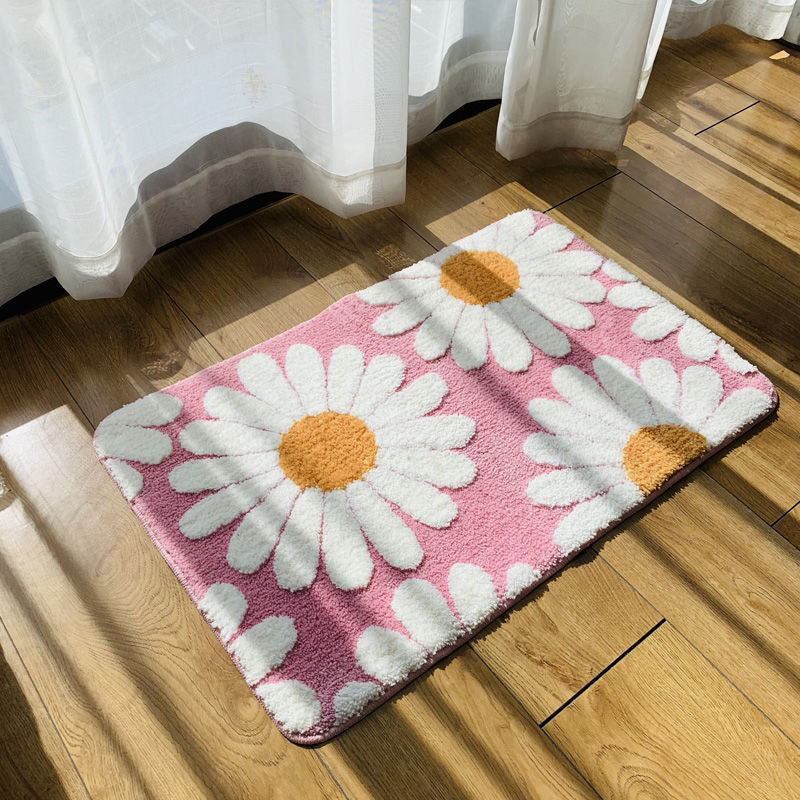 Feblilac Pink Daisy Bath Mat Set, Flower Floral Bathroom Rug Set, Toilet Cover Mat - view 3